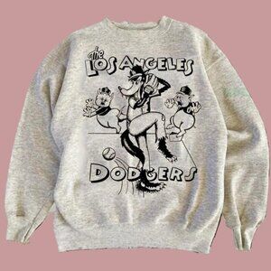 Remake Los Angeles Dodgers cartoon graphic ash color Sweatshirt Men Women